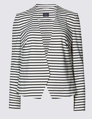 Striped Open Front Jersey Jacket